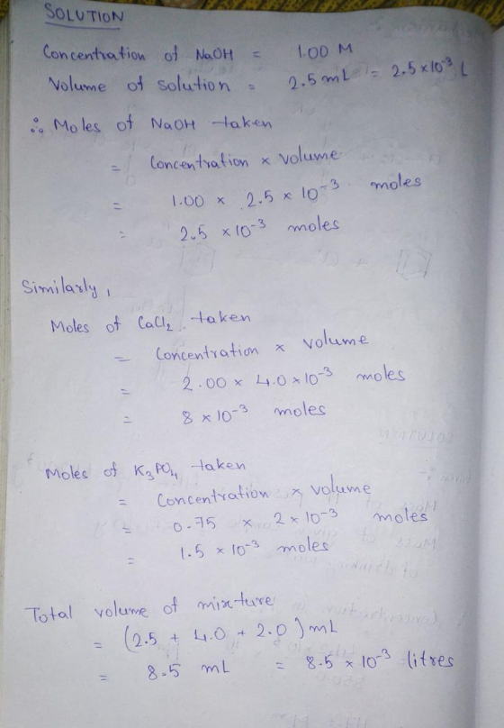 XI-3 SOLUTION Concentration of NaOH = 1.00M Volume of solution - 2.5 mL is 2. & Moles of NaOH taken ? = Concentration & volum