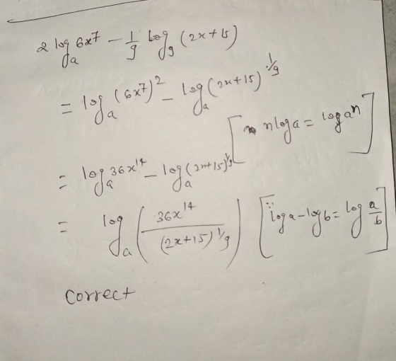 2 log bxt - 12 loge ( 2x+6) da = loga (ox7) а (эм+ 10) sloga= logan 36x!! To7 (э» ку: 14 3Gх ~- (о 2 b 1 - (2x+5), Correct