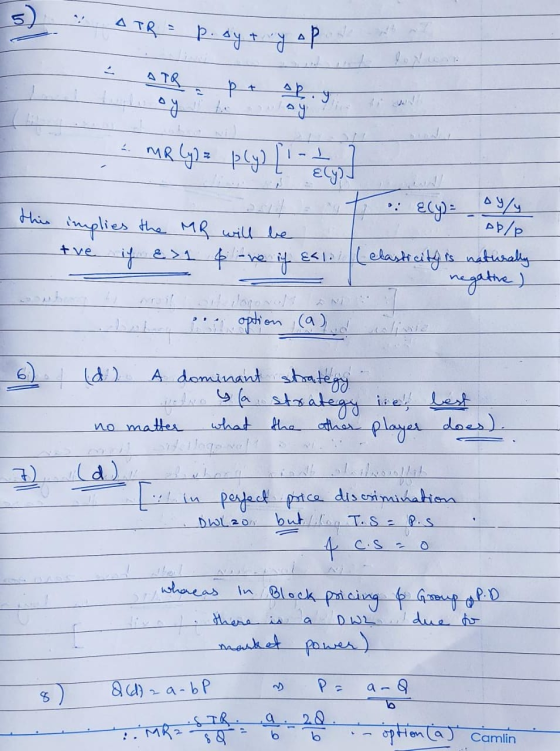ATR = p.ayt yap ATR P + op. sy 4. MR lysz ply) [ ㅗ cy Ely? this Ely)= syy implies the MR will be if Ap/p Esl. (elasticity is