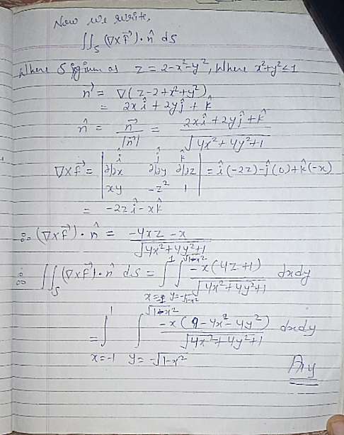 Now we write, II (V x F ) . ñ ds 2xê tagit i i Allere sigium as z=2-2²-4², where xty²21 n = v( 2-2 + x² + y2), = ax i tay p t
