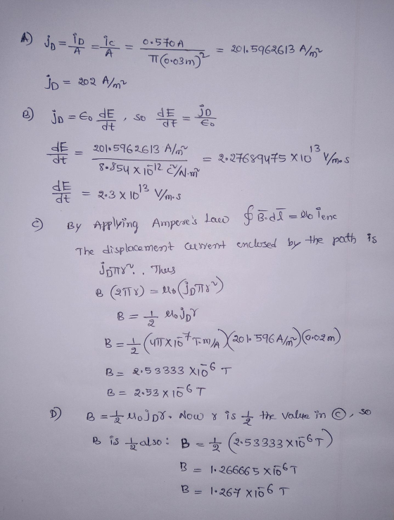 A so = 10 ic A 0.5 TO A = 201.5962613 A (0.03m) js = 202 A/m2 dE Jo = to de So jo Eo dt S 4 13 + 2.27689475 X10 Vmos 20165962