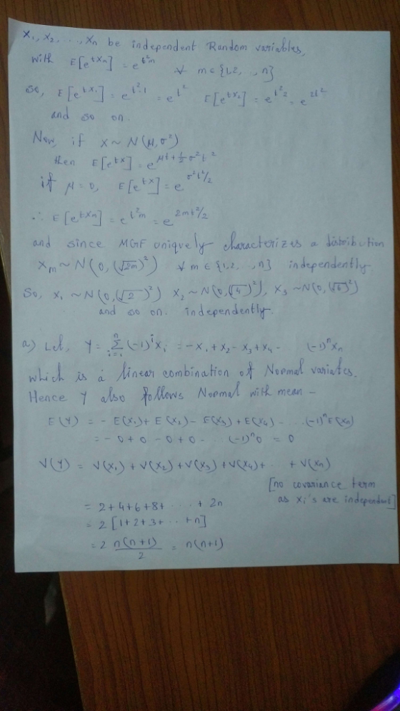 メ2 , x, be independent Random vaniebles, New e. and anindependeat inea combination Neemal vahites en ce 2 n(n +1 2
