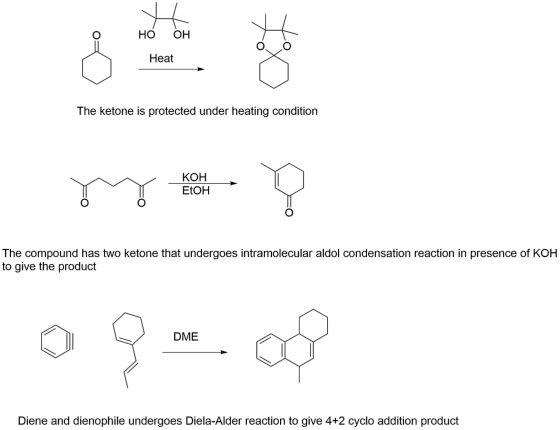 HO OH Heat 8호방 re The ketone is protected under heating condition КОН EtOH The compound has two ketone that undergoes intramo