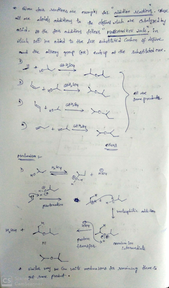 * Given fair reactions are examples for addition reactions. These all are alches additions to the offices which are catalyzed