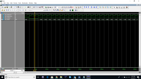 E Wave File Edit View Add Format Tools Bookmarks Window Help Wave -Default Msgs /tb_mod6jdock /tb modé/en 400 450 Oursor 1 45