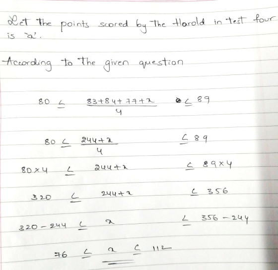 points scored by the Harold in test Let the __isa. four According to the given question 80 483+8 ५। 11 2489 प ____80 २५५-+2