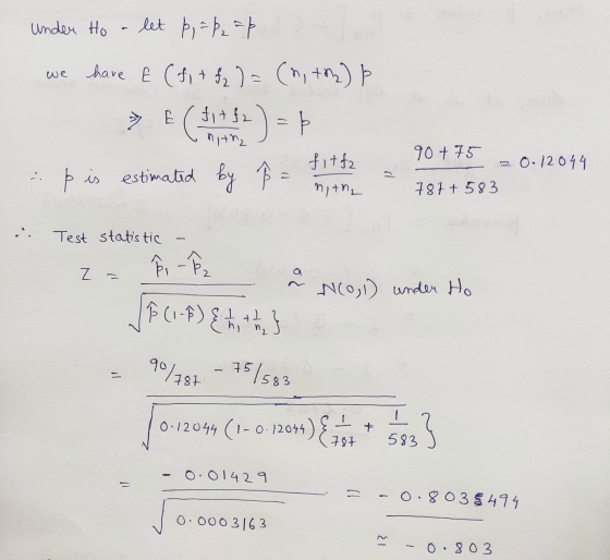 Under Ho a let p = P2 =p we have Ê (f1 + f2) =(2, 2) þ > (Hx52) = 1 þ is estimated by h = fitta 90+ 75 0-12044 si nith, 787 +
