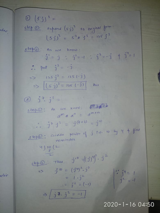 step O: Enpand (5j) to oder onginal form . (5j) = 5x j = 125 j? step@: 4s know : we . put j%= -j = 125 (-j) 125j => -> 5i) =