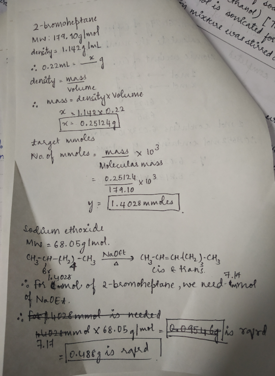 thanol) PT I is sonicated for in mixture was stirred a 2-bromoheptane MW: 179. 10g/mol density = 1.142g ImL .: 0.22mL *g dens