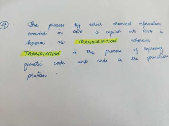 The process encoded in known as TRANSLATION genetic code which chemical information DNA is copied into RNA is TRANSCRIPTION w