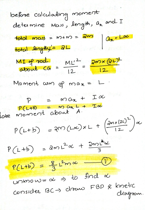 before calculating moment determine Mass, length, Qq and I total mass = m+m = 2m total lengthy= 24 MI of rod ML2 2mx (@L? ab