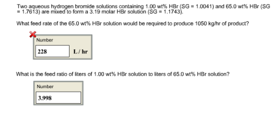 Two aqueous hydrogen bromide solutions containing