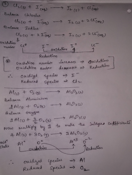 CCags Cag) Balance chlosine Iay) Ir (s+ 2Cas) alauce Todine 2 Iay) I Cs + 2 Cu(ag) onidalion number onidation Reduction xidat