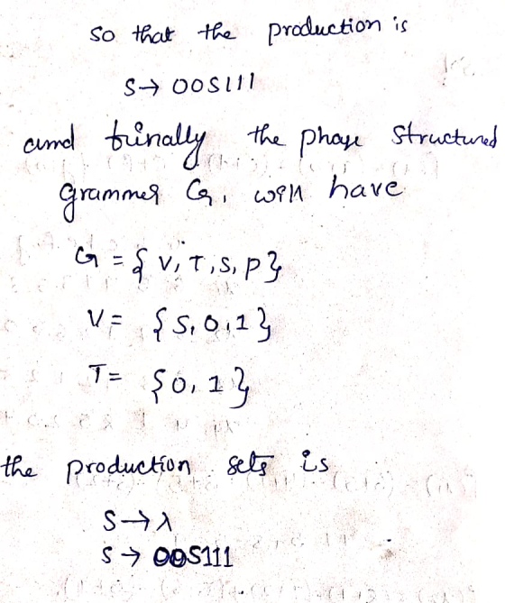 so that the production is St Oosul and finally trinally th the phase structured grammer G, will have GR$ vit.s.p3 Vi $5,0113