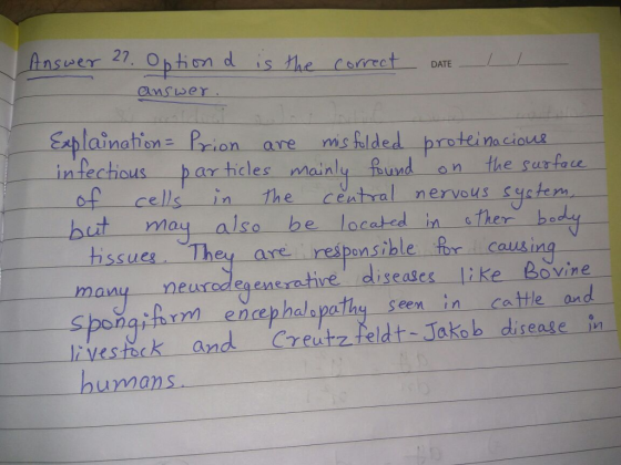 nswer orrect DATE / / answer Explaination- pra on are niskided-proteinacious in fechous par thcles mainly fund on fhe surfou