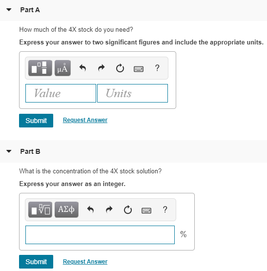 Part A How much of the 4X stock do you need? Express your answer to two significant figures and include the appropriate units