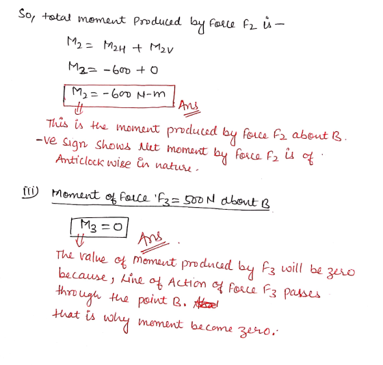 So, total moment Produced by folle fz is - M2= M2H + Mav M2=-600 to M2=-600 N-m Ans This is the moment produced by force Fa a