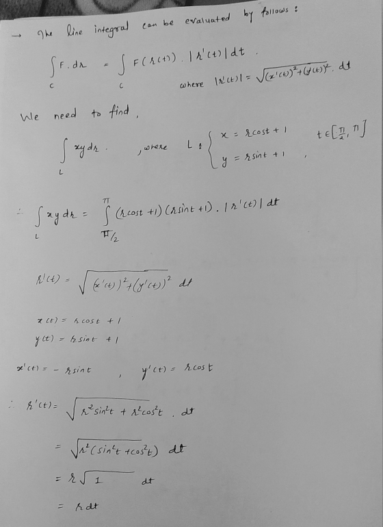 DS - The line integral can be evaluated by follows: Sf. dr & F(r ). I (t) | dt where Irlt) 1 = √xct))² + (y (t) need to fin
