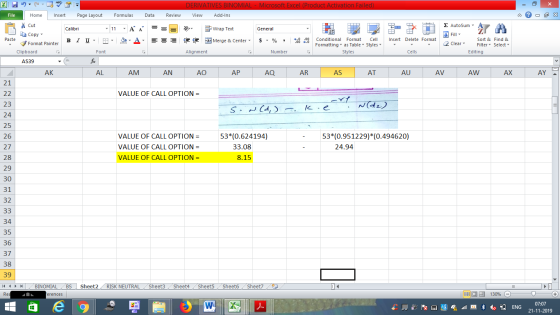 DERIVATIVES BINOMIAL - Microsoft Excel (Product Activation Failed) View Add-Ins File Home Insert Page Layout Formulas Data Re