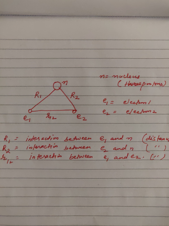 no nucleus (Harree protons) Ri Rz e, a elepon / el eepona e = e, M2 ez R2 - R = interaction between e, and n (distanu interac
