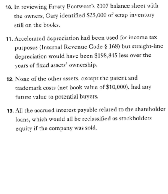 10. In reviewing Frosty Footwears 2007 balance sheet with the owners, Gary identified $25,000 of scrap inventory still on th
