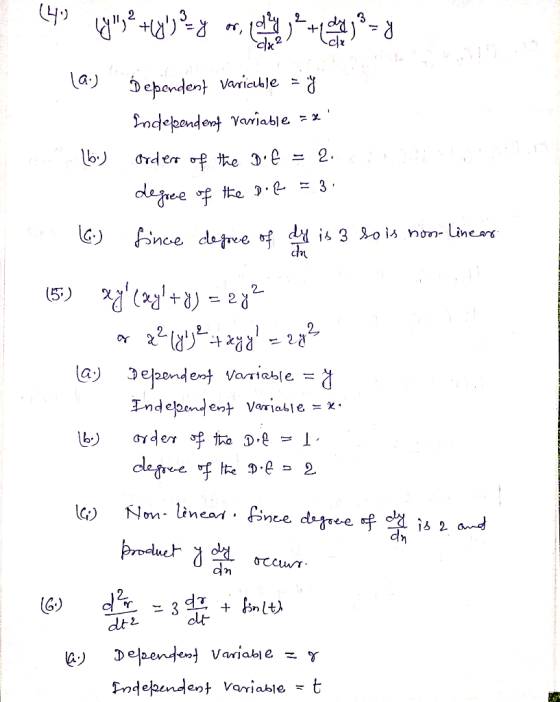 a) Depanden Varicle Independent Variable = x 2. deree of te .= 3 Bince deree of d ib 3 o i^ non- Linem 2. 2 28 a Depondent Va