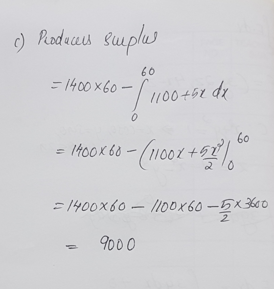 () Produceus suplu 60 = 1400X60-C 1100+5x dx = 1400x68 - (11002 +91%* 1100Y 7 51400x60 – 1100x60 -5x3600 - 9000