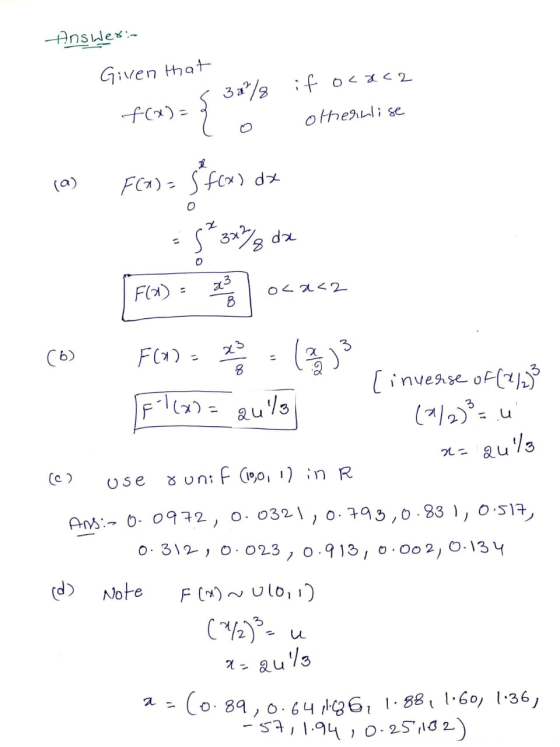 oc2c2 Answer:- Given that s 32/8 if ocaca o othernlise f(x)= (a) F(x) = 5 f(x) dx :5*3a%% dz [ Fox) = 28 ocasa (0) FCA) = (3)