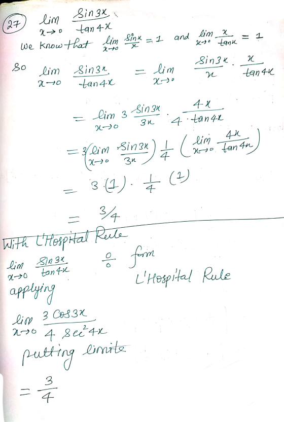 inx = 1 - and im 20 = 1 tank (27 lim Sin3x. ato tan 42 We know that So lim Sinan ato tan 4x = lim xoo sine. Tantie n 40 = lim