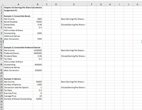 с н т у к BCD 1 Chapter 16: Earnings Per Share Calculations 2 Assignment #1 Basic Earnings Per Share = 4 Example 1: Convertib