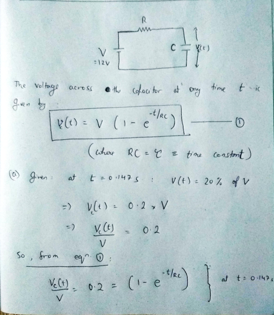 A VCE +12V The voltage across the chacitor at any time to in given by [ &(t) = v (1-eleco (where RC = C = time constant) (a)