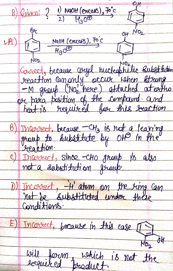Incorrect, because in this case 8). Guivom! ? ), MOH (ences), 7oC H300 2) Br OH NO2 LA) NaOH (encers), 70S Hool NO2 NO2 Cesu