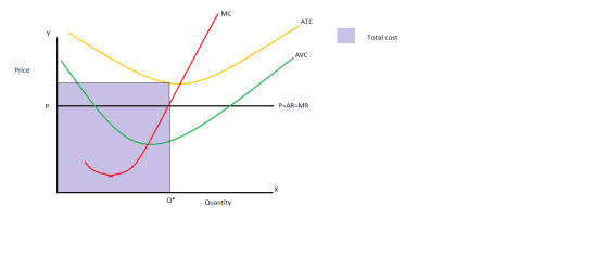 MC ATC Total cost AVC Price P P=AR=MR X Q* Quantity