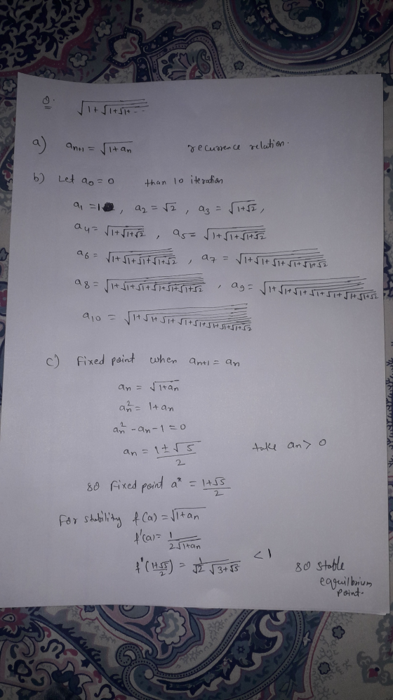 a) anni= Vitan geCussence relation. 16) Let ao o than 10 iteracion a = 10 a=52, az = Viti, au= Vit Vitre, as= Sitsit THE a6 =