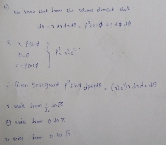 that from the volume element that. We know e duar do dz do _ p sind de de do & ipsing 2 = Colo Given Integrand pusing dedodo