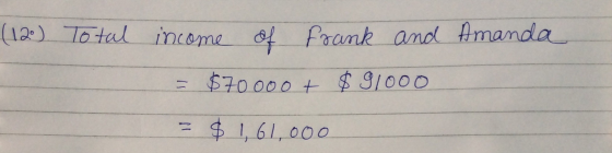 (120) Total income of Frank and Amanda = $70000 + $ 91000 = $1,61,000