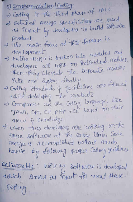 3) Implementation, Coelings - Coding is the third phase of SPL - Detailed design specifications are used as input by develope