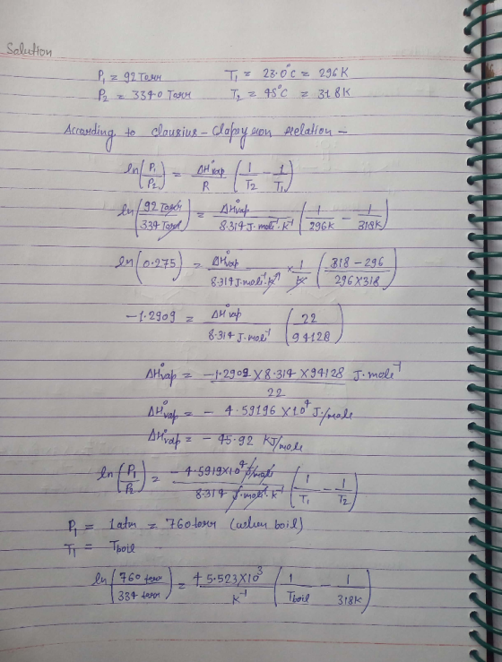 Solution P, z 92 Tour P2 z 33900 Tosor TZ 230 C 2 296 K Ty z 45°C 2 31 8k According to clauzius – clapeysucon pielation - 12