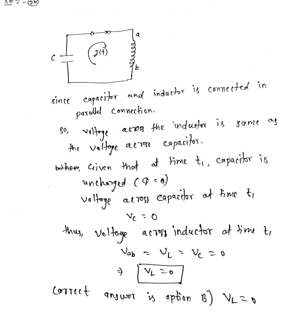 89.-120 since capacitor and inductor is connected in - parallel connection, so, voltage across the inductor is same as the vo