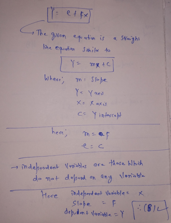 LIV e + fx) The given equation is a straight like equation similar to 1 Y= mx + c Where, me Slope Y= Yaxis X = Xaxis ca Y in
