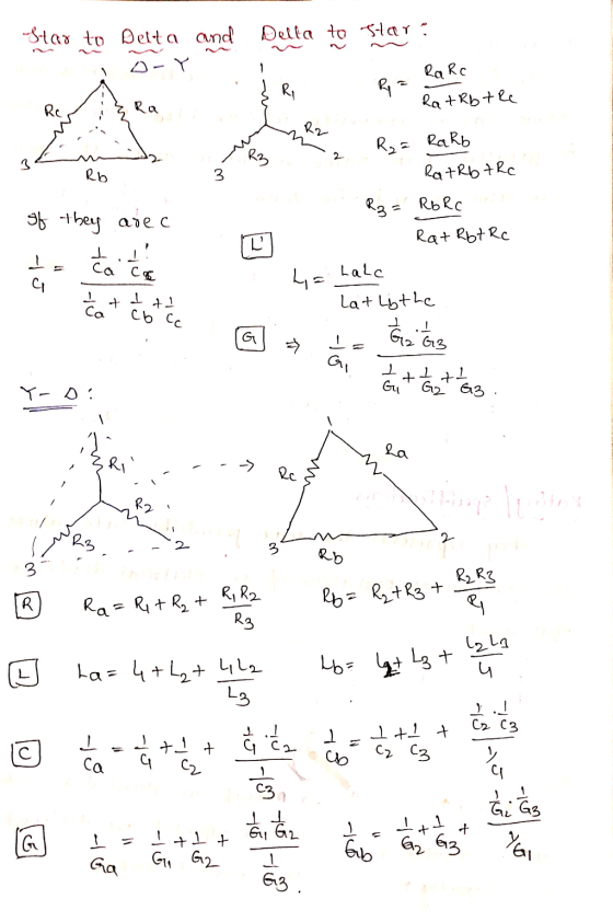 Star to Detta and Della to oorn ea Ra Rc 7 RatRb the 0 fRz 36 2= RaRb RatRb tre R₂ = RRC R 1 R2 = R6 Rc If they are c t = had