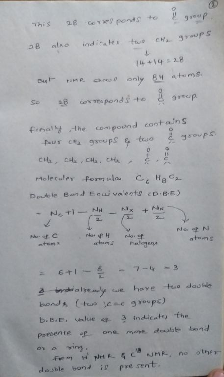 This 28 corresponds to E group. groups 28 also two CH₂ indicates 14 +14 = 2-8 But NMR chows only 8H atoms. so 28 corresponds