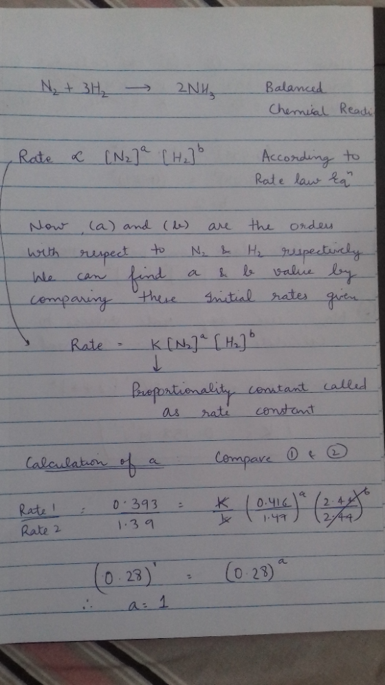 N+3H2 2NAS Balanced Chermial Readi According to Rate lau Ra Rate la) and ( the 0ndes Now are N. LH spectanely Vralie ly 4miti