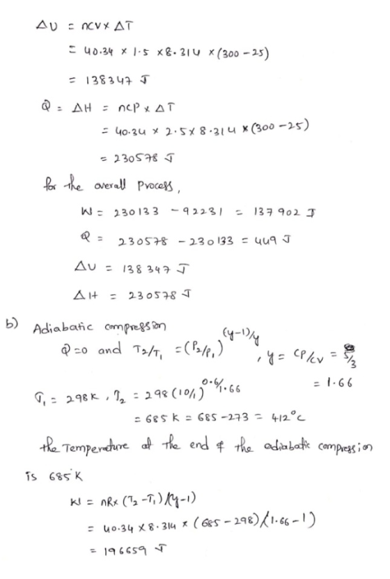 138 347 J W ะ 230 13 3-9223, -139 902 △u = 138347,7 b) Adiabatic ompreRS2η 1.66 TempeY is 68S K 19 6659 .
