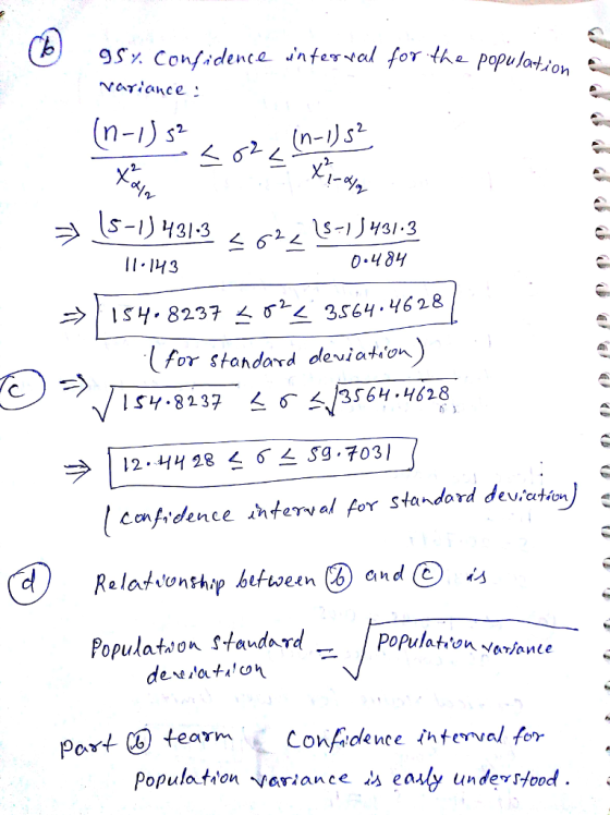5% confidente inferval for the Populo+ ariance n-l) S or I3 0.484 for standard dleviation ラ confridence shferval for stardo