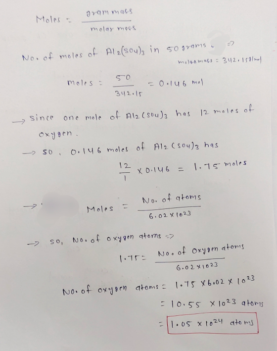 dram mass Moles & molar mags = Al2(SO4)3 in 50 grams No. of moles of molarmass = 342.159/mol moles : so 342.15 = 0.146 mol si