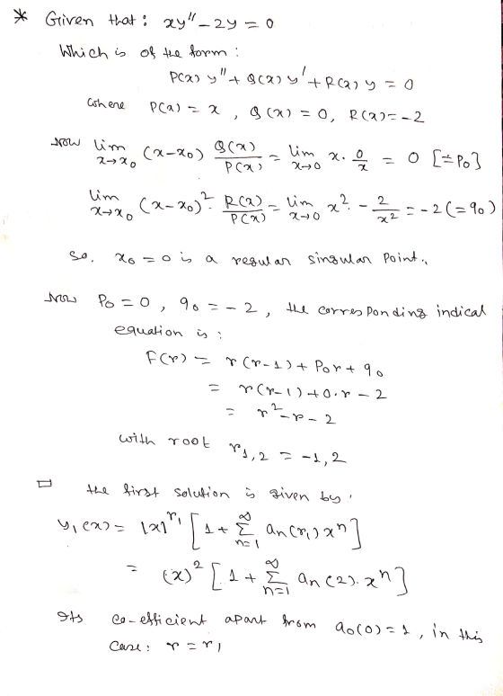 * Given that : xyl-2y = 0 Which is of the form: PCao y+8(aoyt Rear y=0 where Pra) - a, 20 = 0, R(225-2 row lim (x-xo) (20)