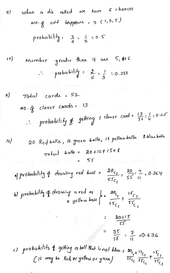 9) when die rolled 6 chances we have odd No. of i appears - 3 (1,3,5) probability: 3 ༄༅།- -0.5 G 10) Number greater than u 4