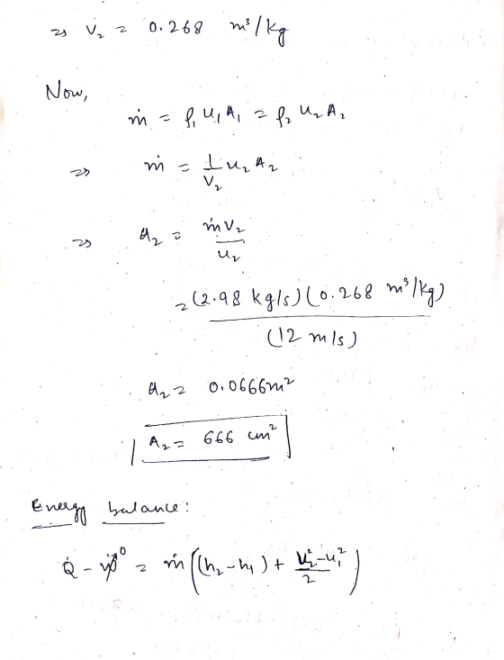 2 0.268 me / kg 2) Now, im fu, A, 2 f u A₂ m 20 Lu, Ar V mv. иу 2(2.98 kgls; (0.268 m² /kg) (12 mis) Az 0.0666m² 666 cine Az