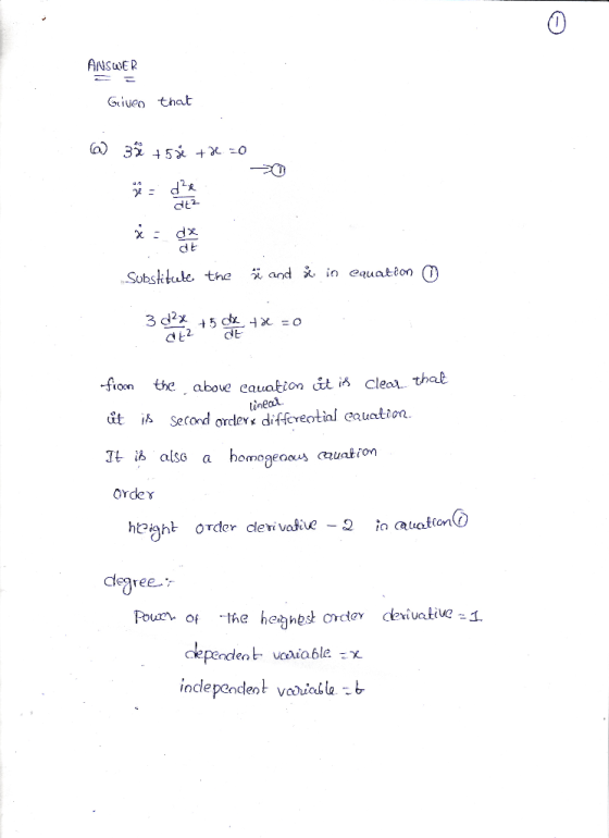 ANSWER Giueo that 20 岚 Subsktuk, the χ and x. in equation -fiom the aboue cauakion it ii cleal thal lineal Jt h alss a homoge